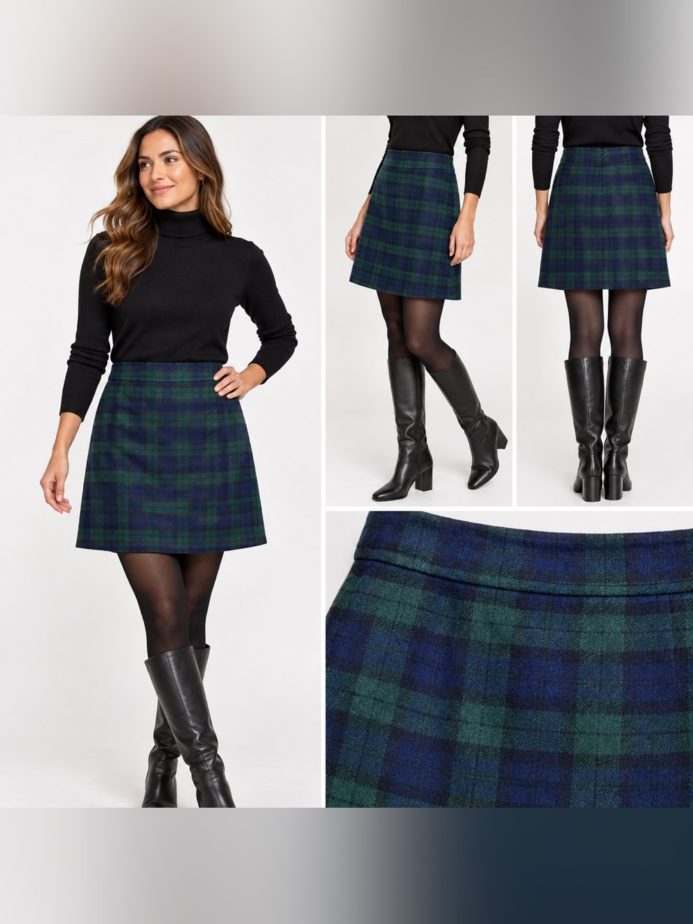 J.Crew Blackwatch Plaid Wool Blend A-Line Skirt Green Navy Size 4 NWT